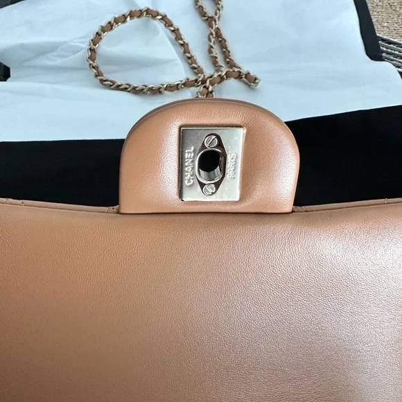 New Chanel 23P Mini Top Handle Flap Bag Lambskin Gold Caramel Dark Beige GHW NWT - Picture 6 of 6